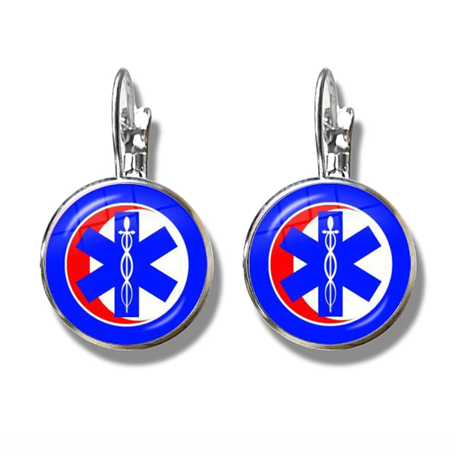 EMT Медицинский символ французские Серьги Крючки экстренный медицинский техник Цитата логотип стеклянные