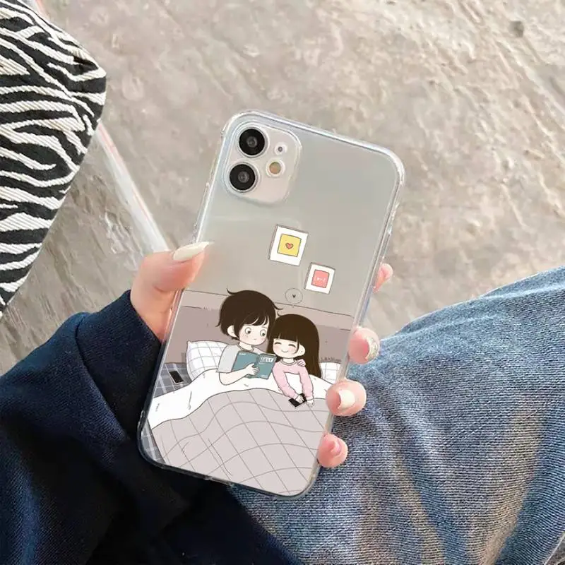 

Phone Case For iphone 12 11 8 7 6s 6 5 5s 5c se plus mini x xs xr pro max Cartoon couple BFF Transparent soft