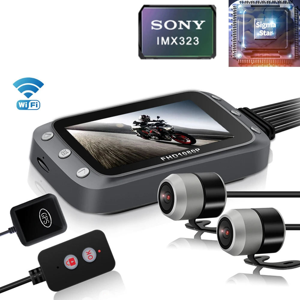 Видеорегистратор для мотоцикла с Wi Fi 2*1080P Full HD камерой заднего вида| |