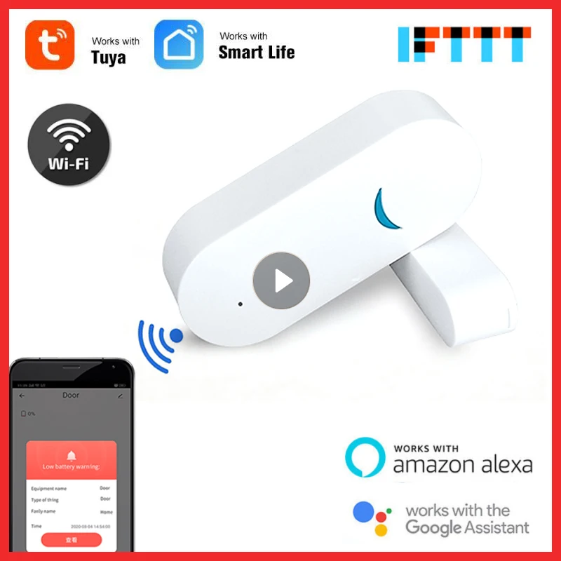 

Tuya WiFi Door Sensor Smart Door Open/Closed Detectors Smartlife APP Wifi Window Sensor Work With Alexa Google For Smart Home