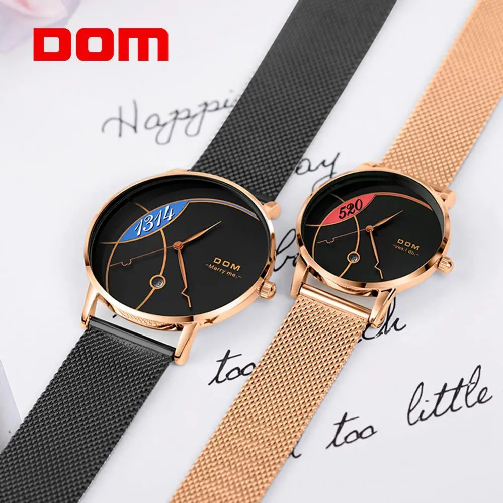 

Couple Watch DOM Fashion Quartz Watch Women Luxury stainless steel Quartz Watch Men's Wristwatch For lovers Valentine's Day Gift