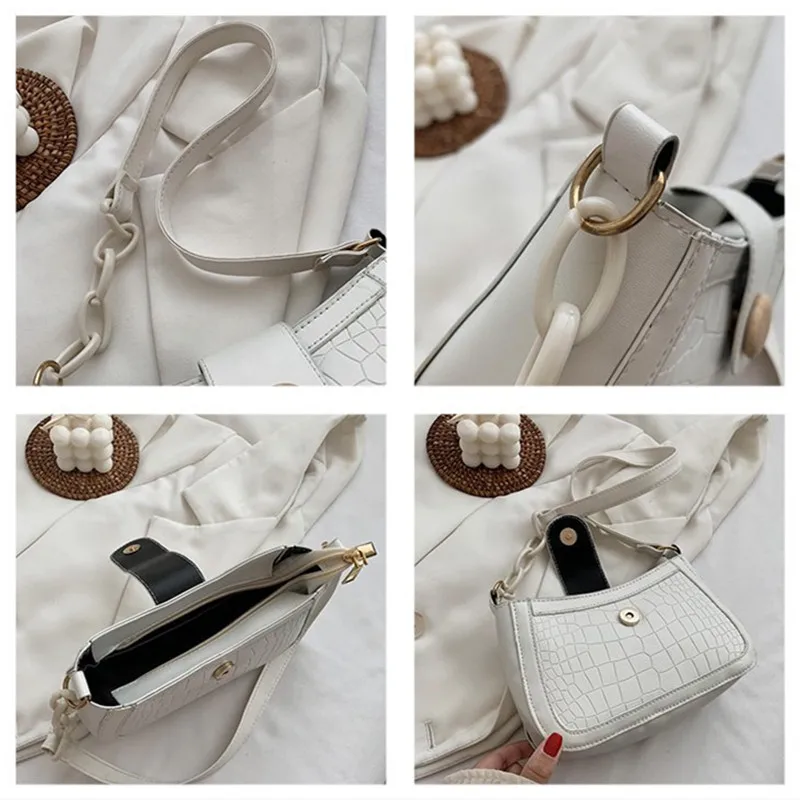 

2021 New Fashion Summer French Underarm Bag Popular Texture White Women's Shoulder Bag Crocodile Pattern Women's Bags Small Bag