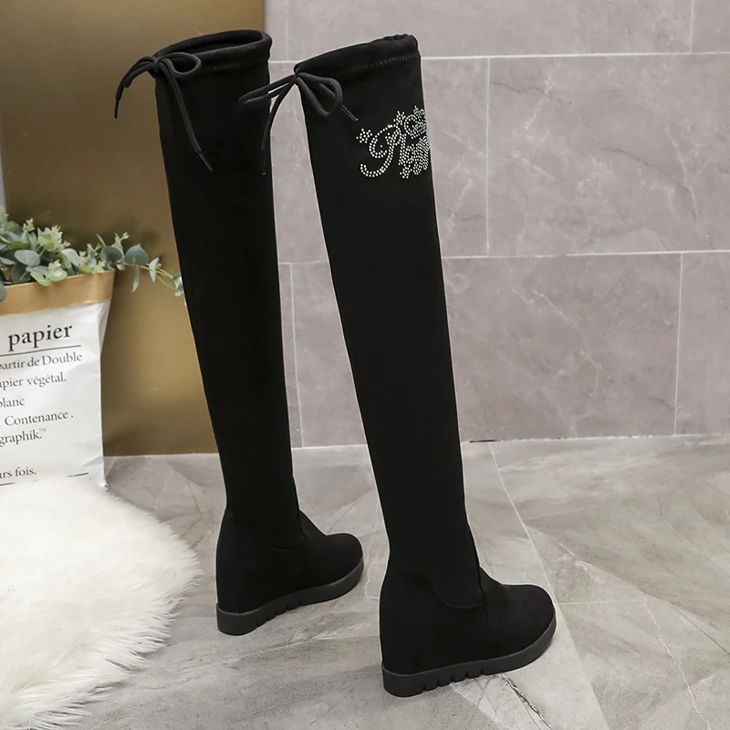 

Модные сапоги выше колена, женские эластичные сапоги на высоком устойчивом каблуке, женская обувь на молнии, Черная Новинка осени и зимы 2022