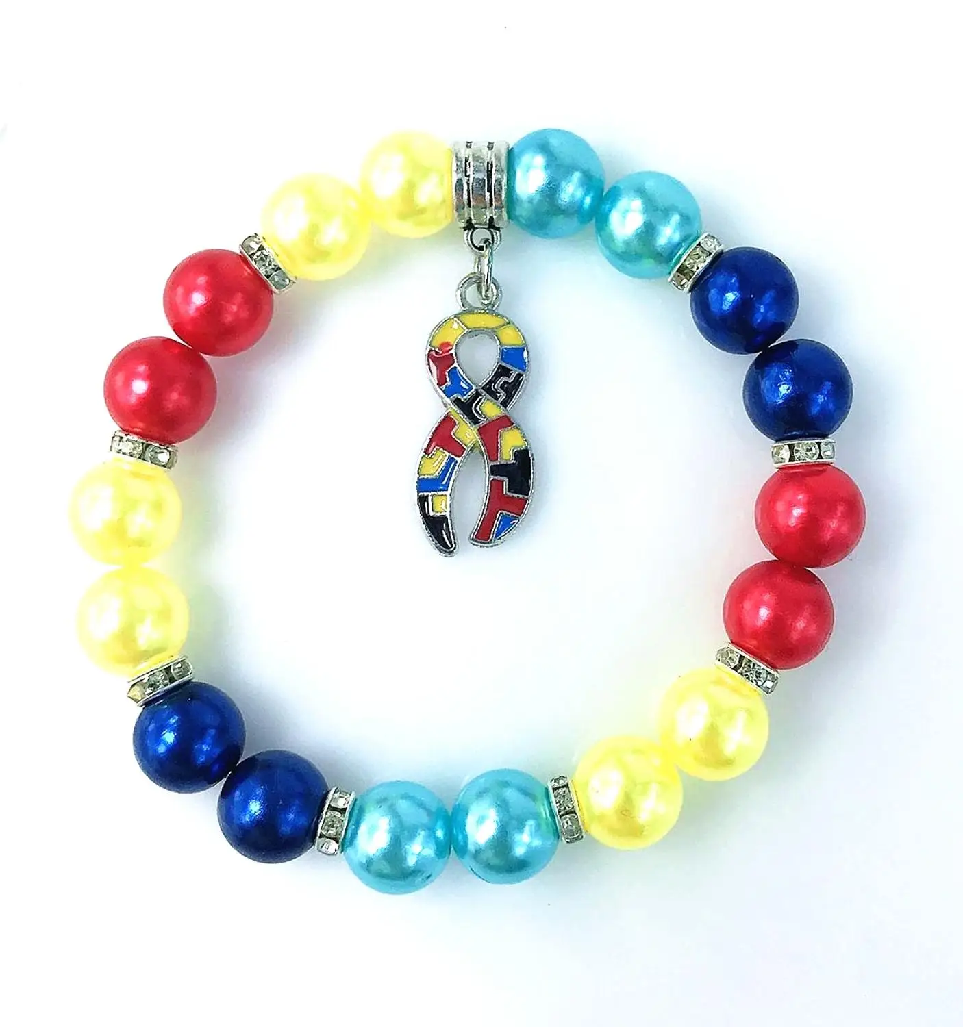 Стразы жемчуг эластичный браслет красочный аутизм сердце осознание головоломки