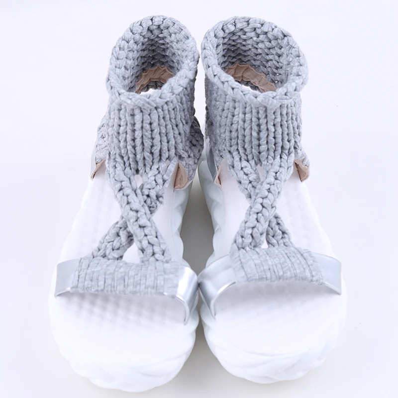 

Wool Knitting Sandals Women Knit Cross Fish Mouth Platform Sandals Summer 2020 Female Heeled Footwear Open Toe Wedge Shoes
