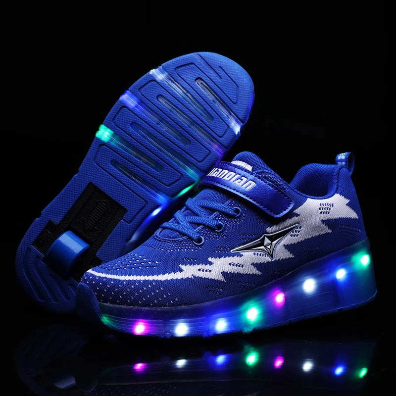Blue Pink Orange USB Charging Fashion Girls Boys LED Light Roller Skate Shoes For Children Kids Sneakers With Wheels One wheels | Детская