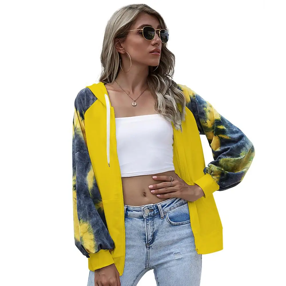 

2020 New Fashion Women Hoodie Tie Dye Printed Long Sleeve Polyester Top Casual Zipper Hoodie Cool Coat Colorful