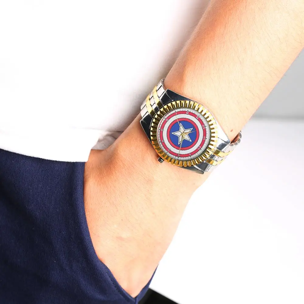 Мужские уникальные наручные часы с изображением Капитана Америка|Кварцевые