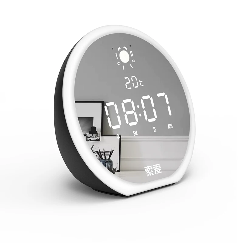 SOAIY E19 беспроводной Bluetooth динамик ночник аудио домашний сабвуфер стерео маленькая портативная наружная рация будильник - Color: Black