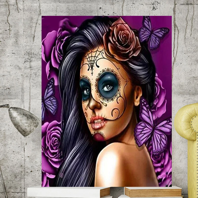 

Diamond Mosaic Cartoon Skeleton Girls Pictures Of Rhinestones Diamond Painting Flowers Butterfly Skull Hobby And Handicraft Art