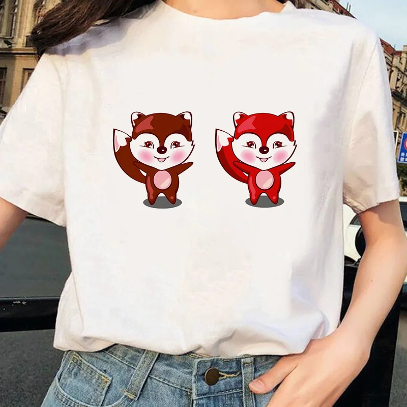 Женская одежда футболка с милым принтом лисы Милая коротким рукавом забавная