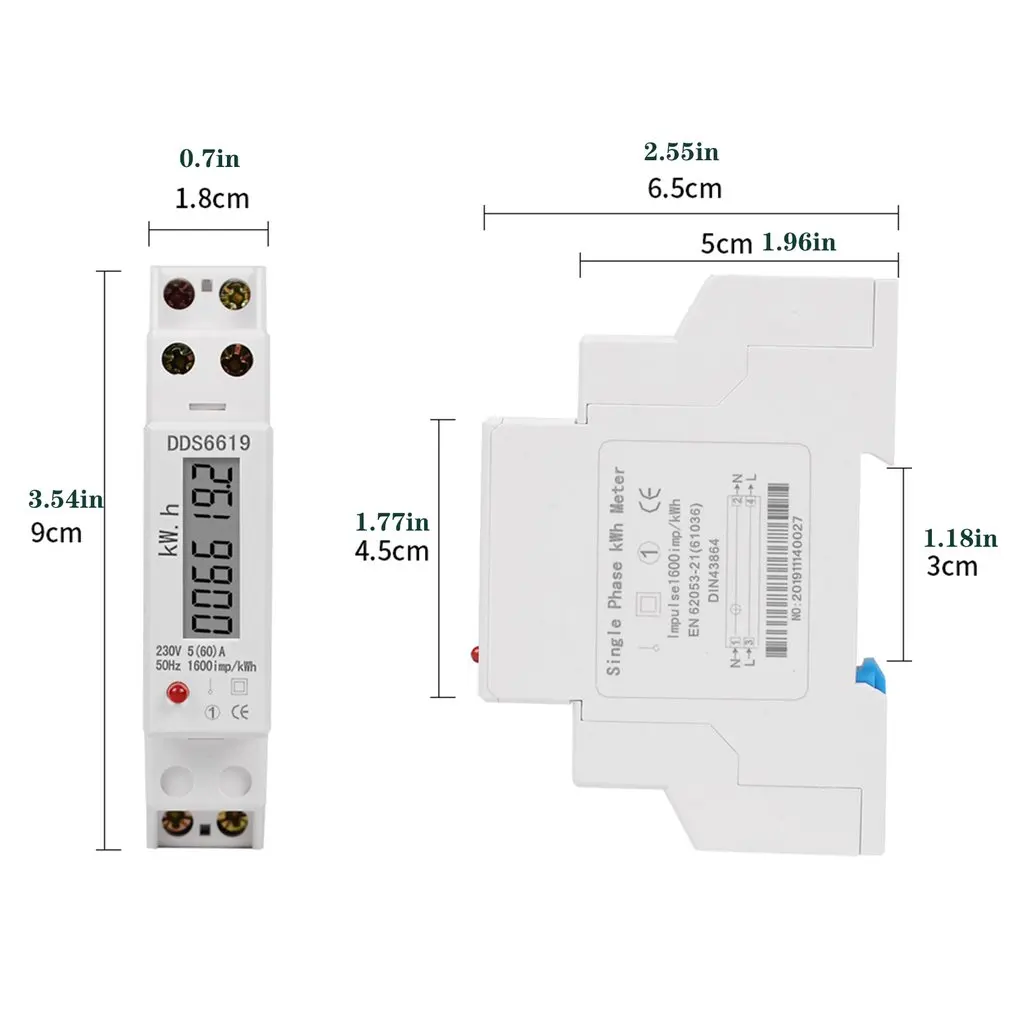 

Digital Energy Consumption Meter 1p 18mm Analog Energy Meter Single Phase 2 Wires Kwh AC 230v 50 Hz Electric Rail