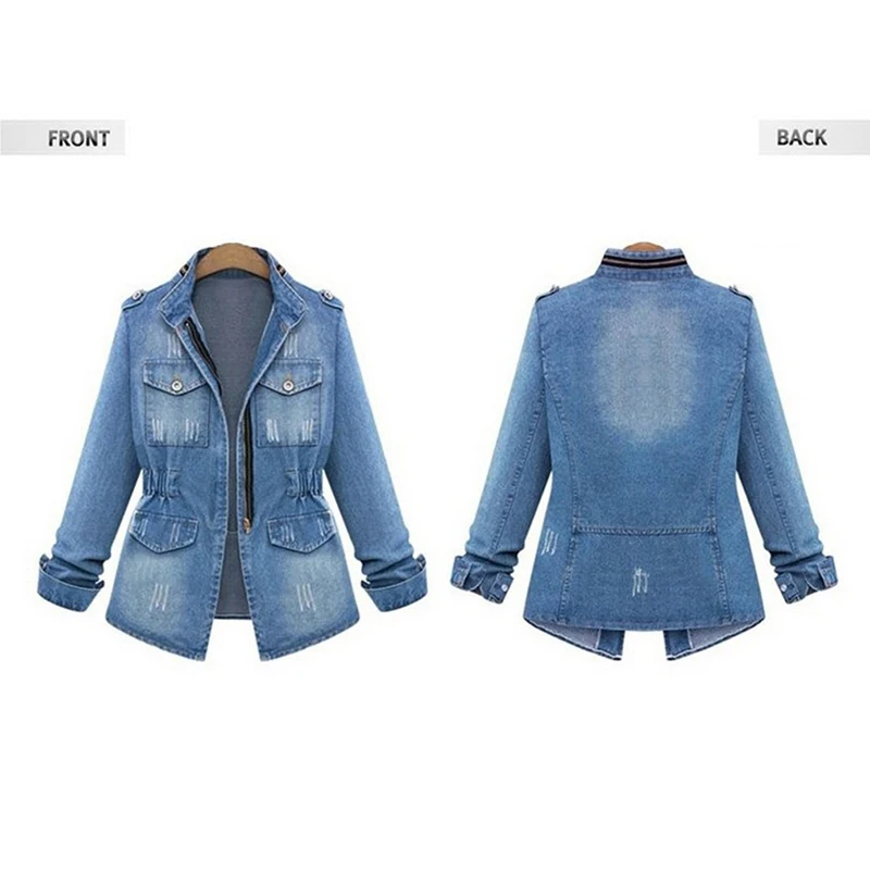 

High Quality Denim Jackets Women Autumn Fashion Long Sleeve Jeans Coat Casual Denim Outwear Tops Plus Size 5XL