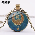 SONGDA античная бронза Египетский скарабей Жук кулон ожерелье винтажное художественное узор стеклянный кабошон длинное ожерелье для женщин ювелирные изделия
