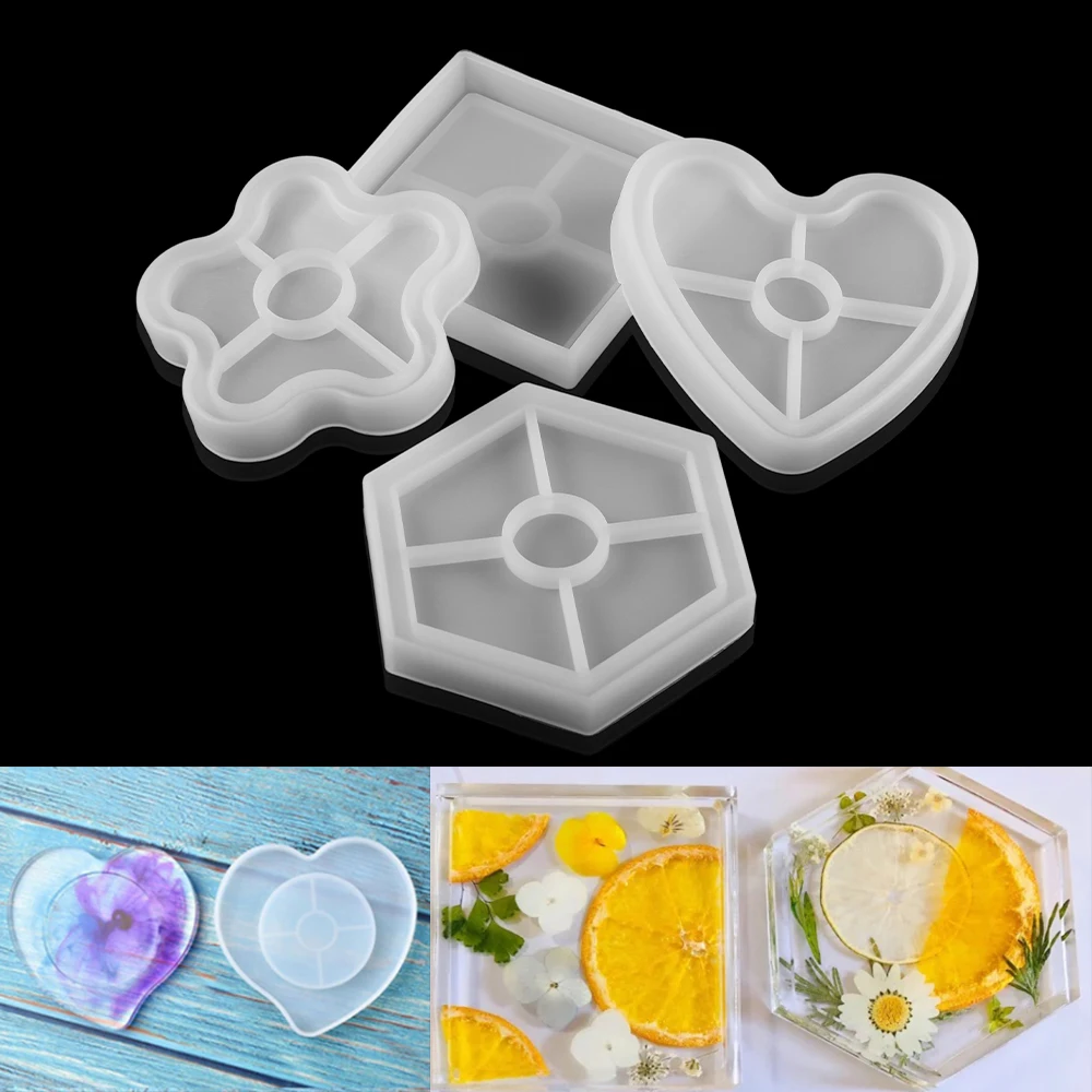 

1Pcs Flower Square Hexagon Heart Shape Silicone Mold Epoxy Resin Coaster Cup Mat Casting Moulds for DIY Jewery Making Supplies