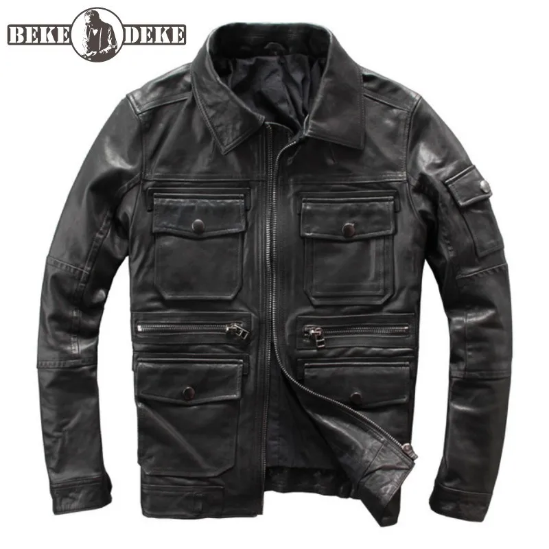 Куртка-карго мужская из натуральной овечьей кожи с несколькими карманами