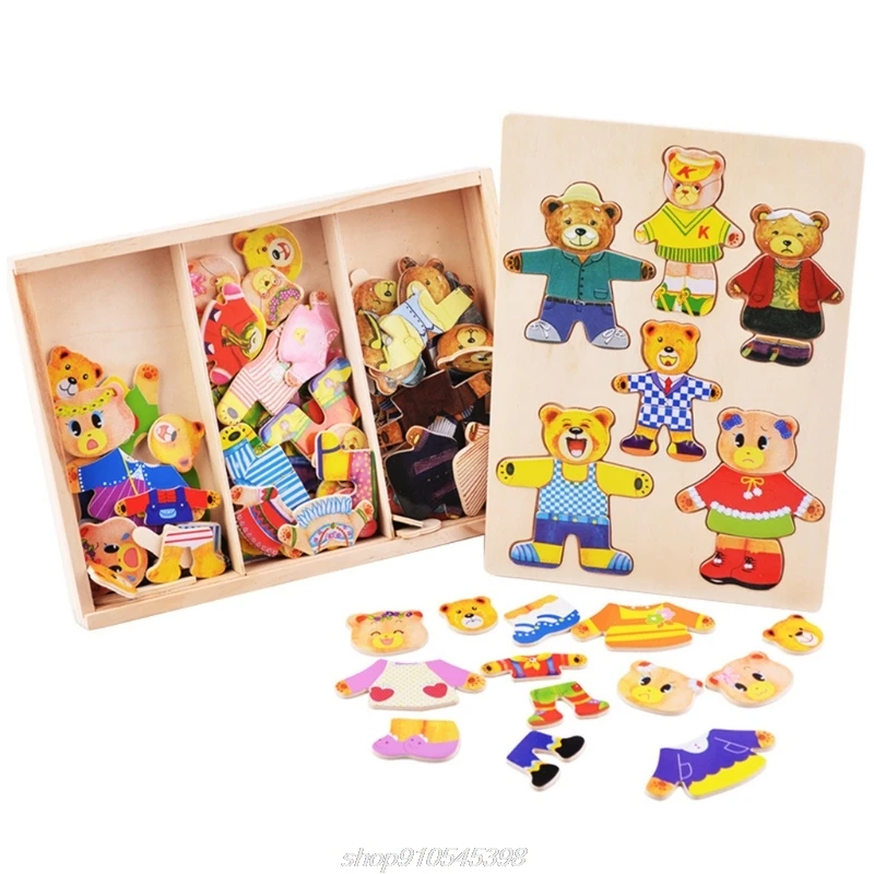 

Little Bear Changing Cloth Puzzle Set Baby Cartoon Puzzles Toys Wooden Box Educational Toy Kids Wooden Toy Gift M17 21 Dropship