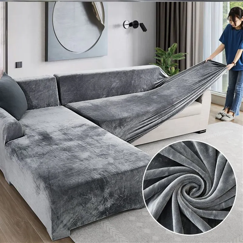 

Velvet Plush L Shaped Sofa Cover For Living Room Elastic Furniture Couch Slipcover Chaise Longue Corner Sofa Cover Stretch