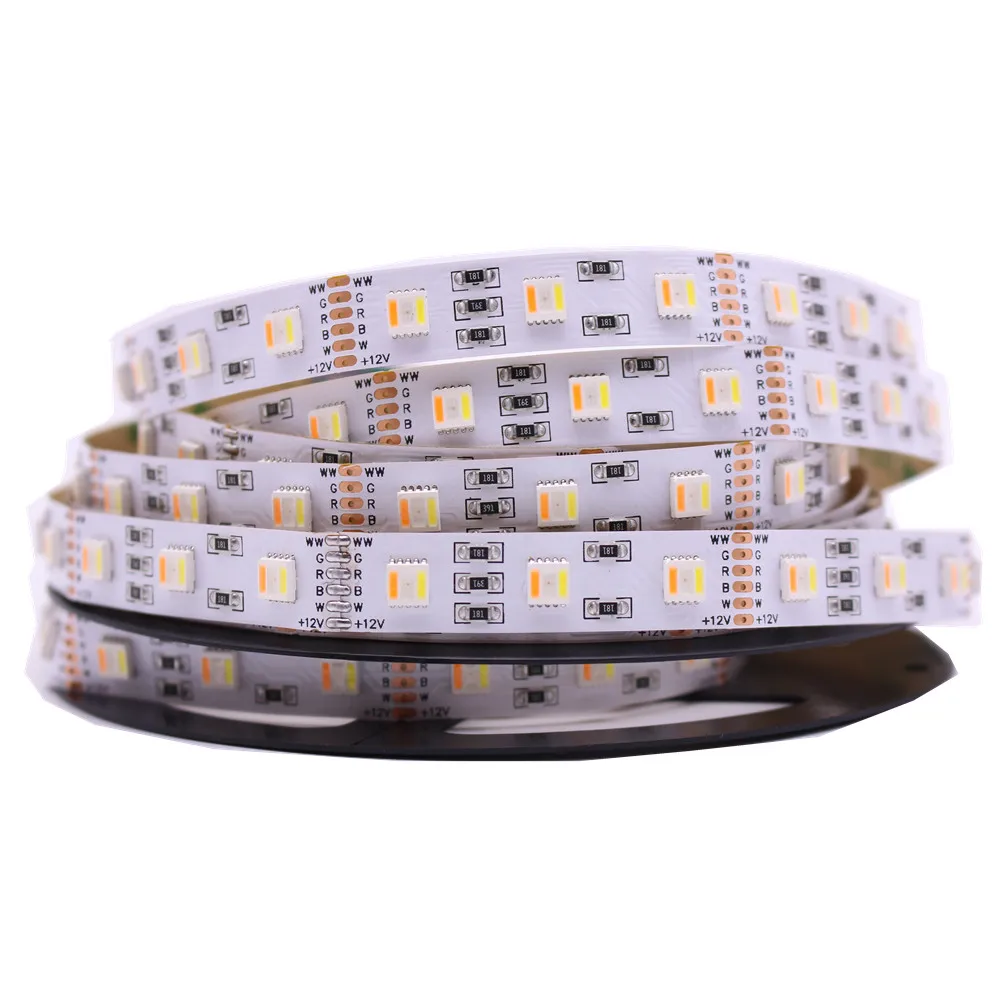 

New Arrivals RGB+CCT LED Strip 5050 60led/meter 12v/24volt 5 in 1 chips LED CW+RGB+WW flexible strip White PCB