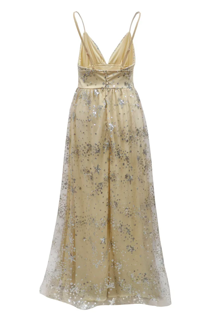 

Sequin Evening Long Dress Women's Sexy V-Neck Vestido De Fiesta De Noche High Split Strapless Dress A-line Beach Vacation Dress