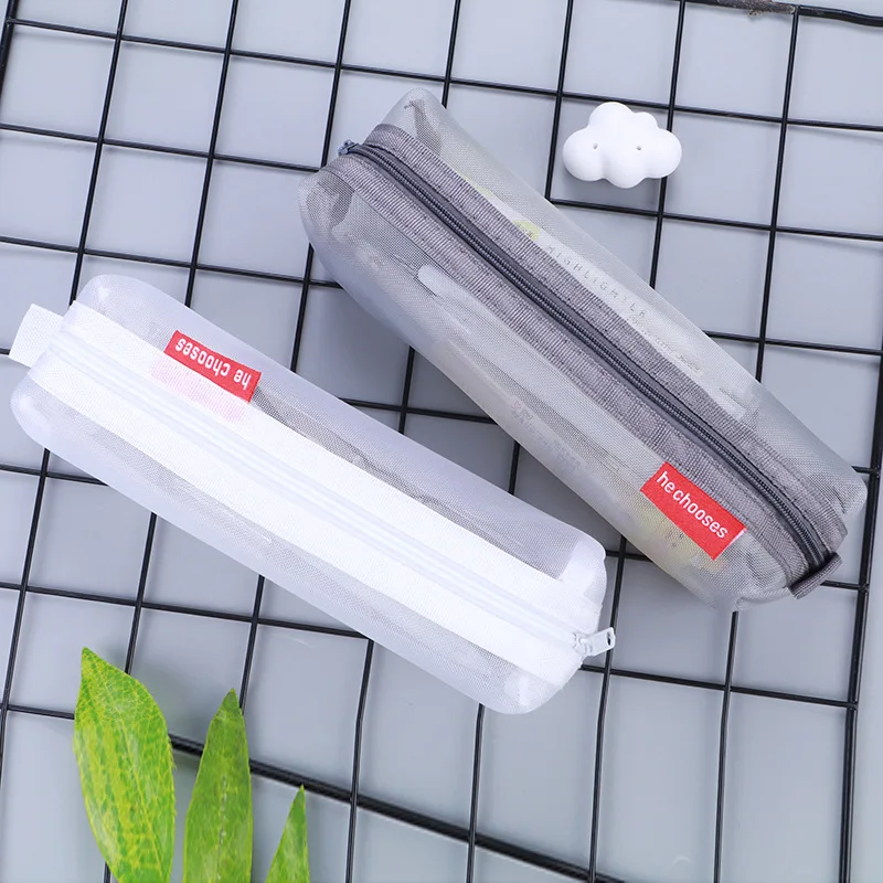 

Simple Mesh Pencil Korea Transparent Student Office Pencil Bag Large-capacity Pen Bags back to school Sationery Supplies