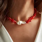 Богемное ожерелье с красными коралловыми бусинами в стиле панк и барокко для женщин, ожерелье-чокер с пресноводным жемчугом, вечерняя бижутерия, Подарочная бижутерия