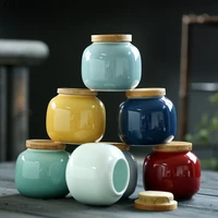 creative colorful ceramic tea caddy with wooden lid porcelain small objects jewelry candy storage jar kitchen storage container