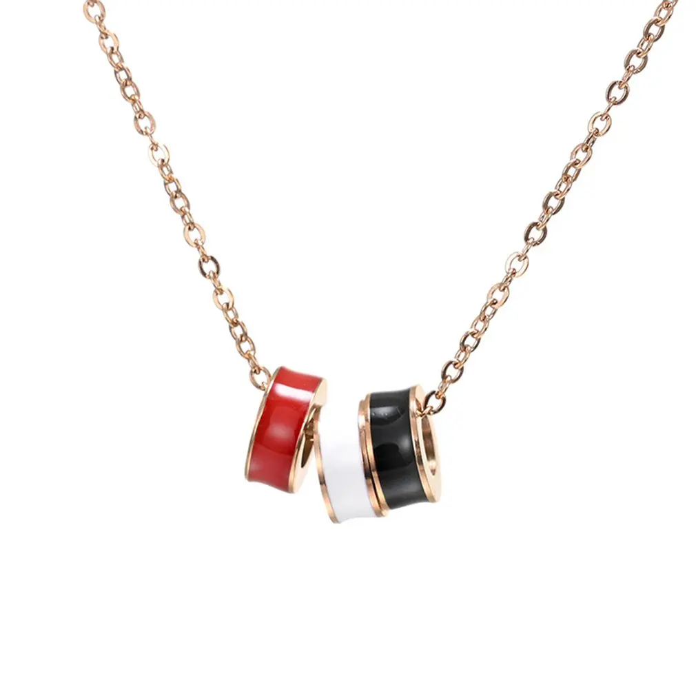 

Three-color Three-ring Diamond Titanium Steel Necklace Female Luxury Cold Wind Senior Clavicle Chain Simple Pendant Jewelry