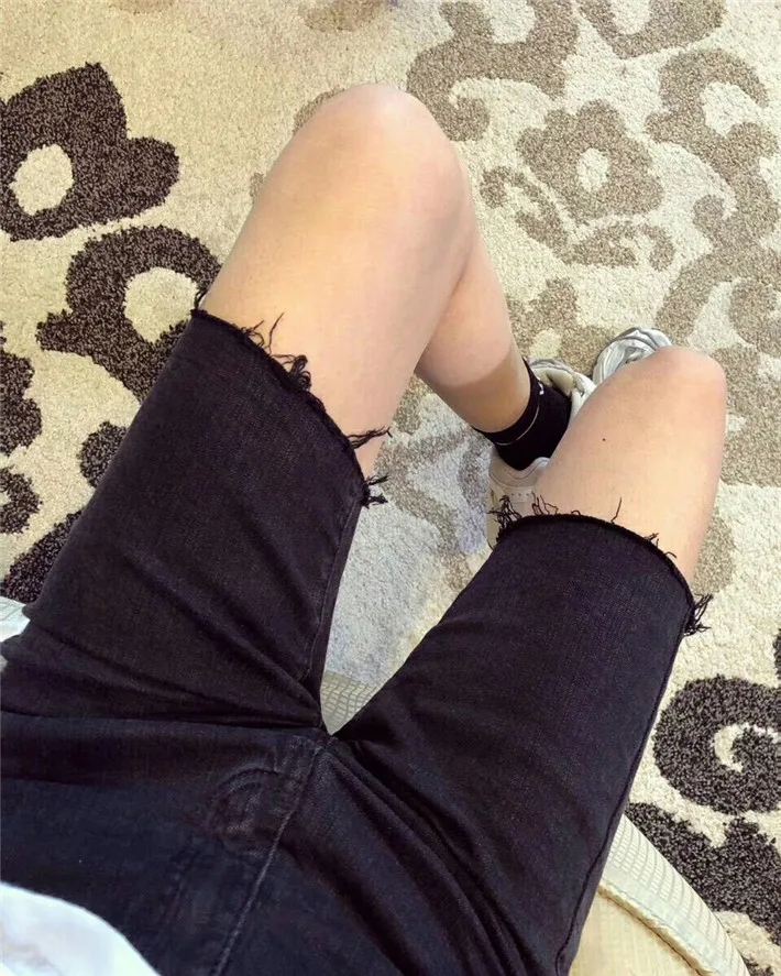 Женские узкие джинсы-карандаш черные эластичные джинсы до колена синие брюки из