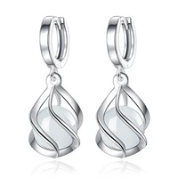 simple fasion 925 sterling silver cubic zircon round opal drop earrings for women girl female jewelry binoux
