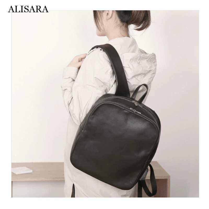 

Alisara Women Backpacks First Layer Cow Leather High Quality Youth Casual Travel Storage Bag Soft Cowskin Unisex Simple Daypack