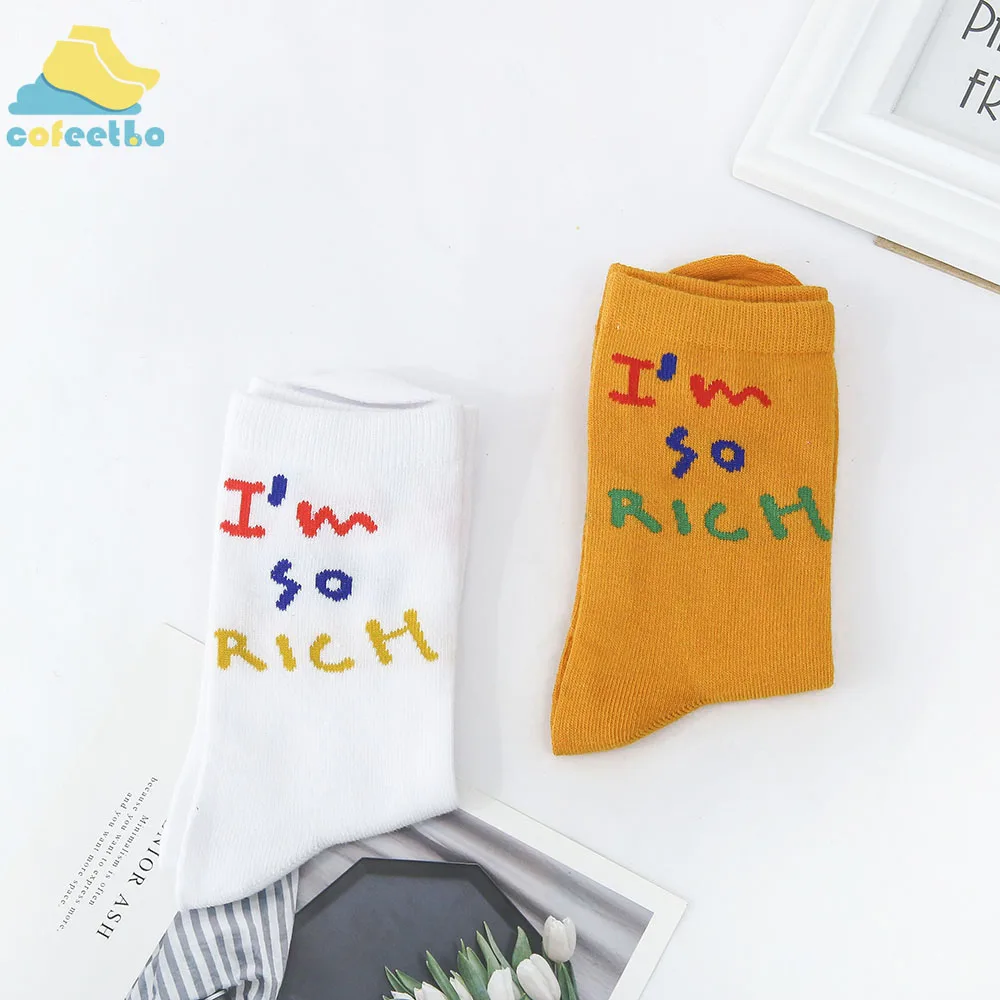 Cofeetbo &quotI'm So Rich" забавные носки до щиколотки с рисунком надписи повседневные