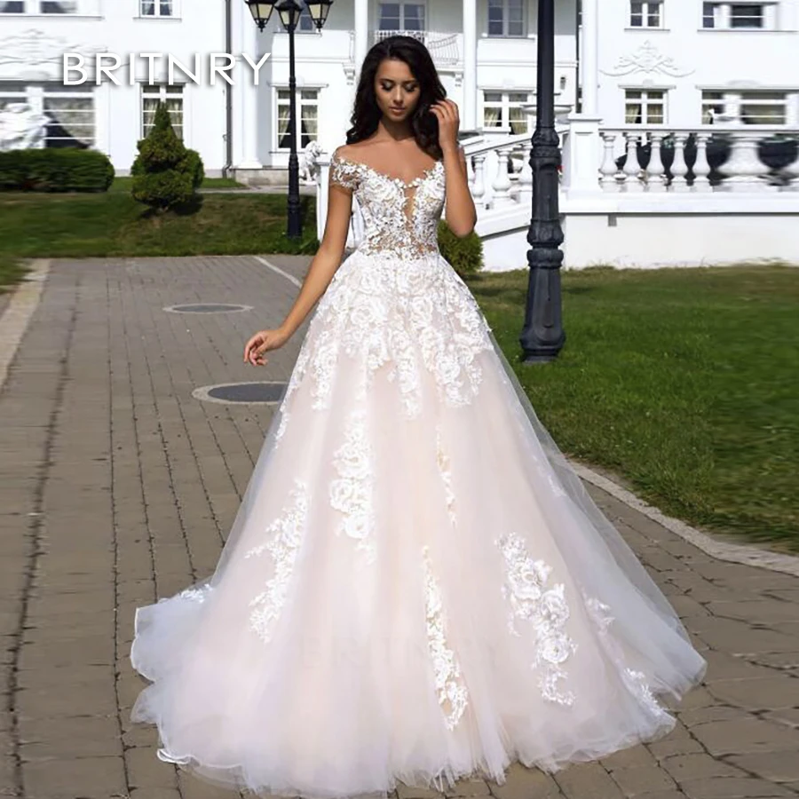 

BRITNRY Sexy Off The Shoulder Wedding Dresses Lace Appliques Bridal A Line Gown Wedding Dresses Vestido De Noiva