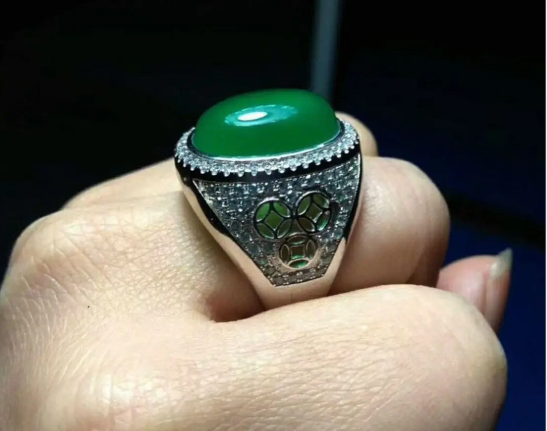 100% настоящий зеленый нефрит кольца с изменяемыми размерами агатовое кольцо из