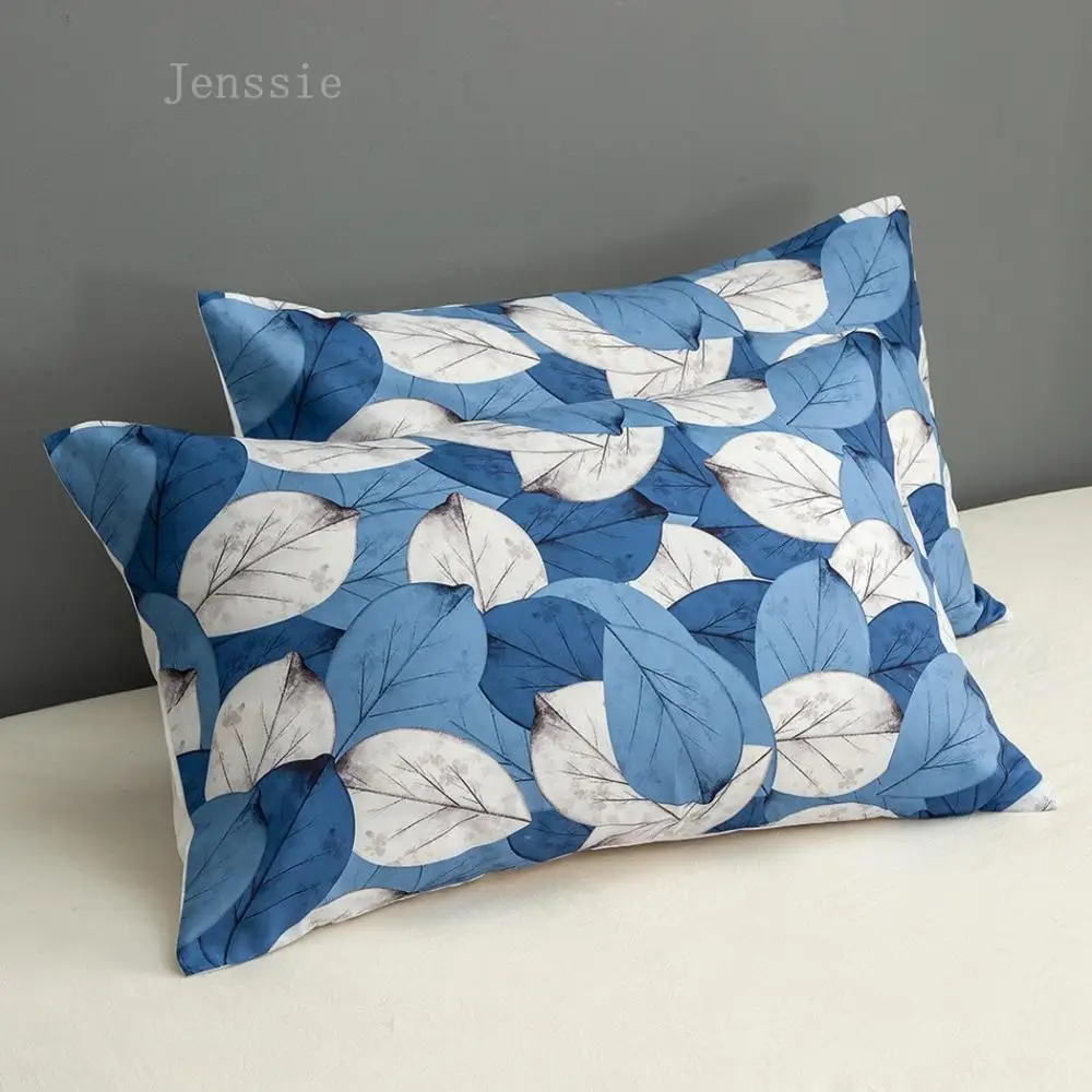 

Blue and White Leaves Printing Pattern Duvet Cover Sets Bedding Set Single Double Queen King Bedclothes without Bed Sheet