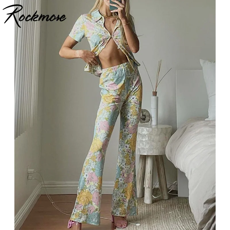 

Rockmore Y2K Floral Print High Waist Flare Pants Capris Vintage Streetwear Women'S Long Trousers Mom Sweatpants Harajuku Joggers