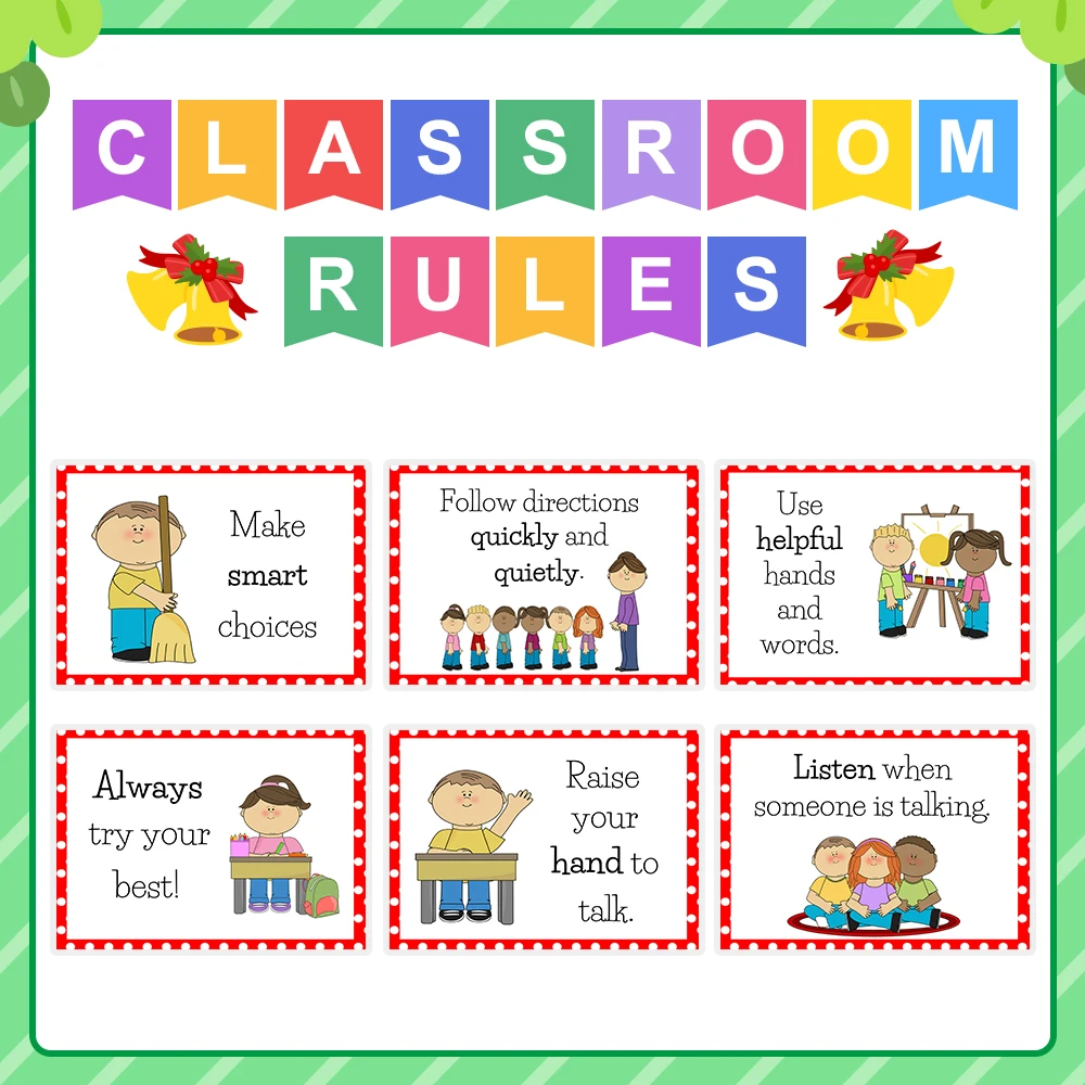 

6 Pcs/set Classroom Rules Posters Classroom Decorations Set for Kindergarten Preschool Primary Middle High School Poster