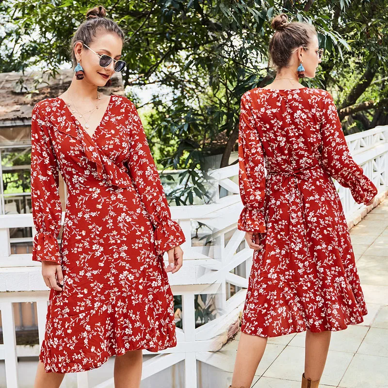 Женское платье длиной до колена летнее для выпускного вечера с длинным рукавом