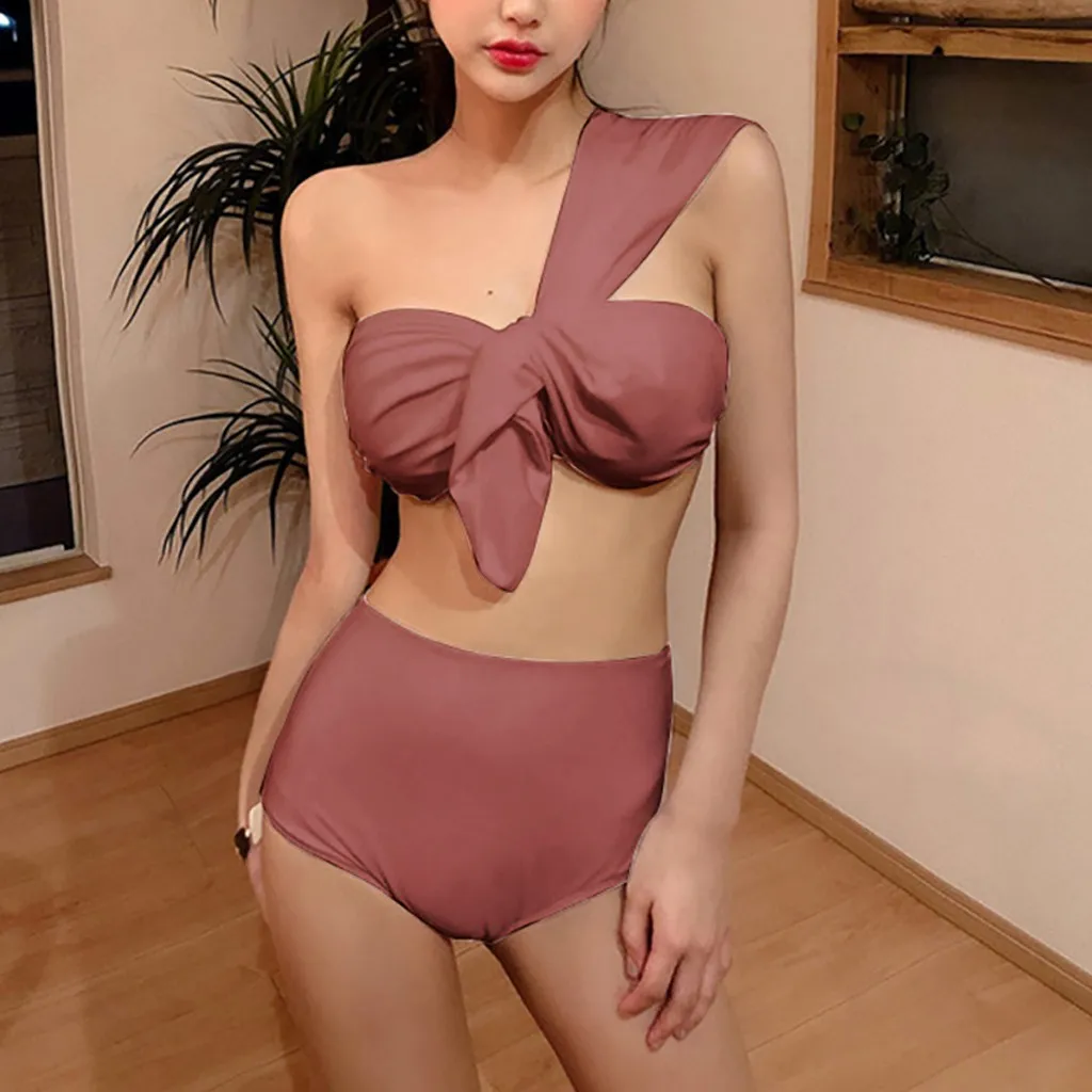 Купальник женский купальник бикини два предмета Одноцветный на плечах с бантом