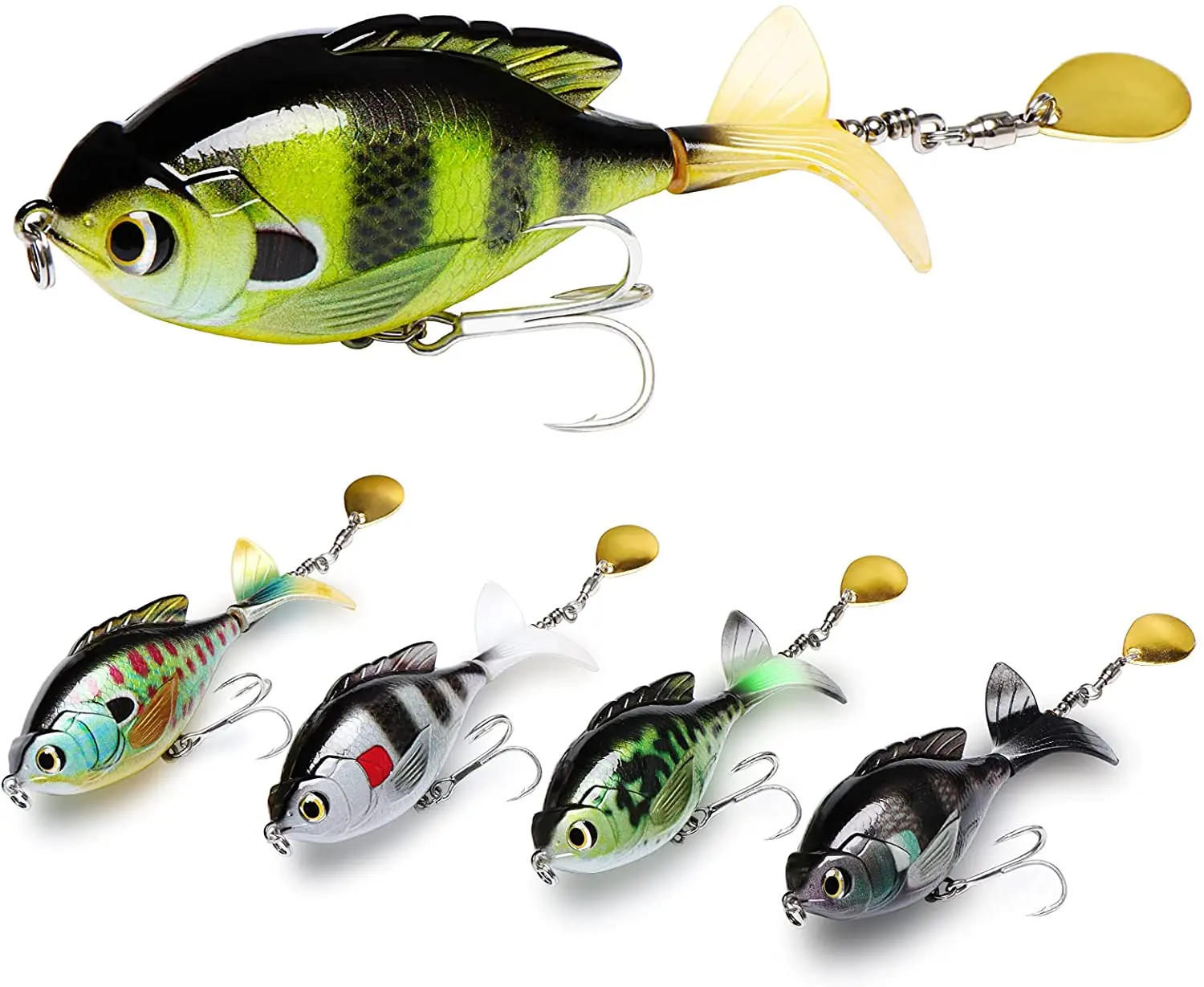 

5Pcs Pelican Mate Whopper Plopper Fishing Lures for Bass Rotating Tail Topwater Lures Hard Artificial Bait Freshwater Saltwater