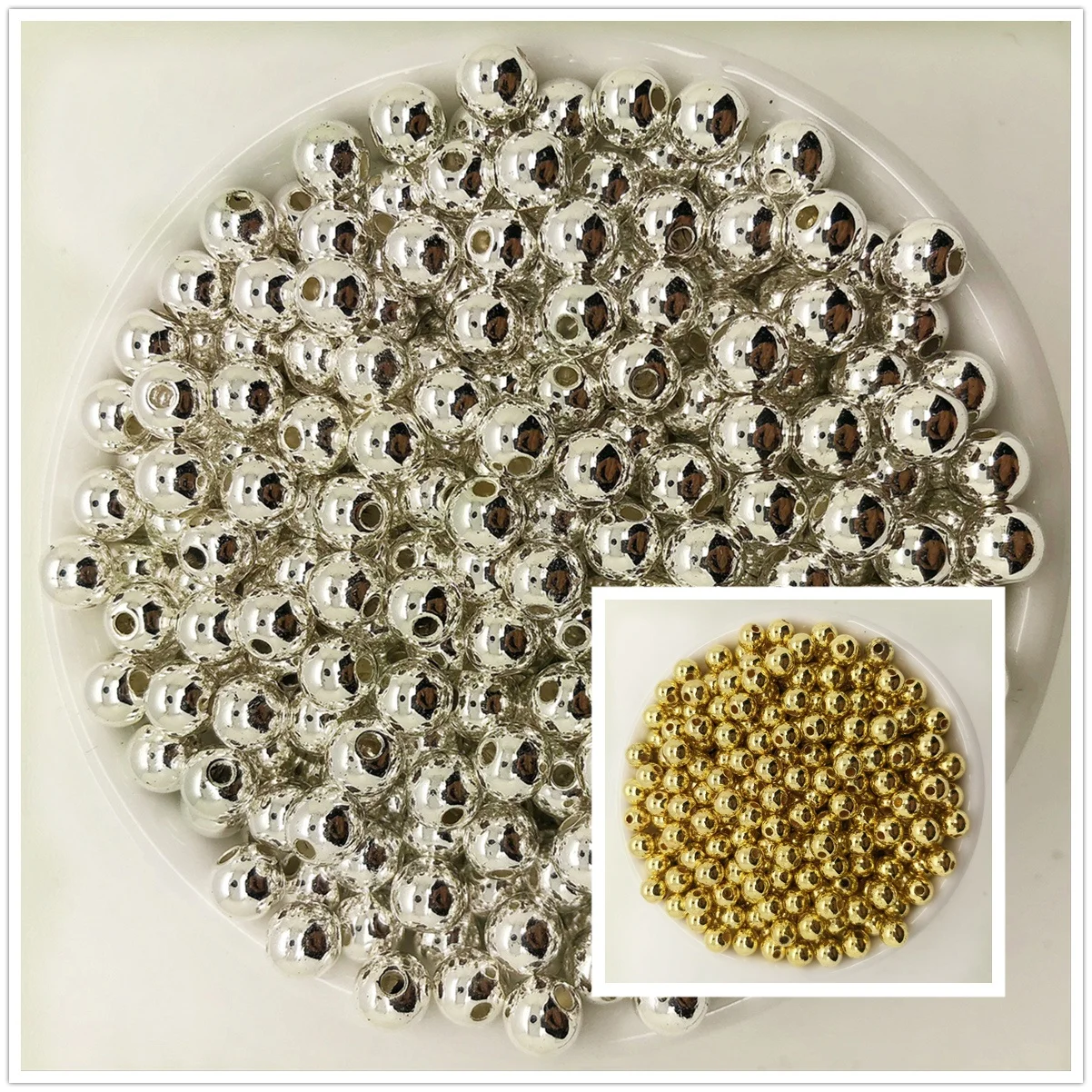 Новые золотые акриловые круглые жемчужные бусины 3/4/5/6/8/10 мм с отверстием