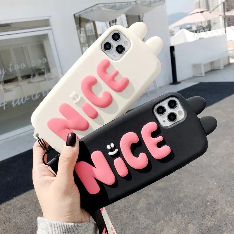 

3D Cute Rabbit Ear Non-Slip Phone Case for iPhone 12 Mini 11 Pro Max Soft Silicone Protective Cover for X XS XR XSMAX 7 8 Plus
