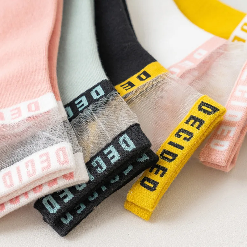 1 пара летние прозрачные носки с буквенным принтом женские хлопковые короткие
