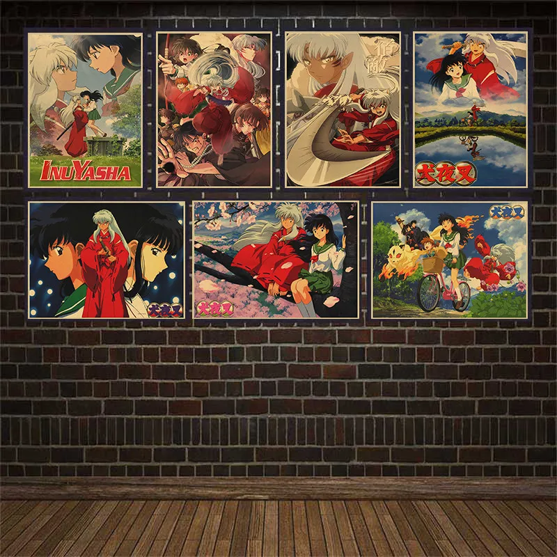 

Японский мультяшный комикс-постер Inuyasha из крафт-бумаги настенная бумажная наклейка Bar Cafe декоративная живопись
