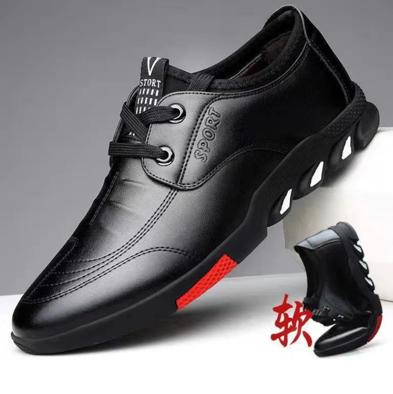 

Men's Leather Shoes Casual Sneakers Business Dress Shoes Soft-Soled Non-Slip Breathable All-Match Footwear Male Driving Shoe