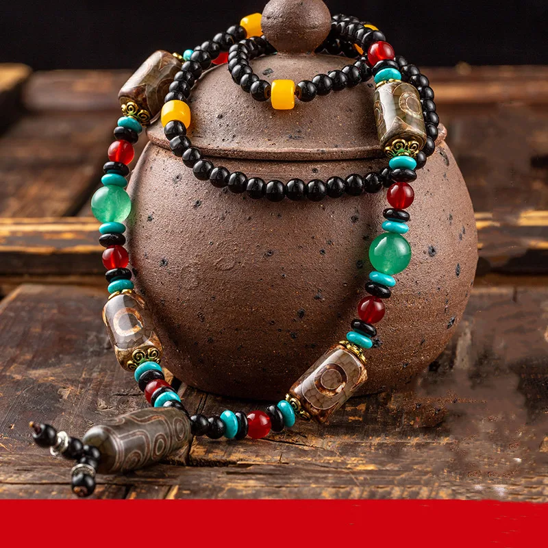 Натуральный жемчужный кулон с тремя глазами и девятью изысканный Тибетский Агат