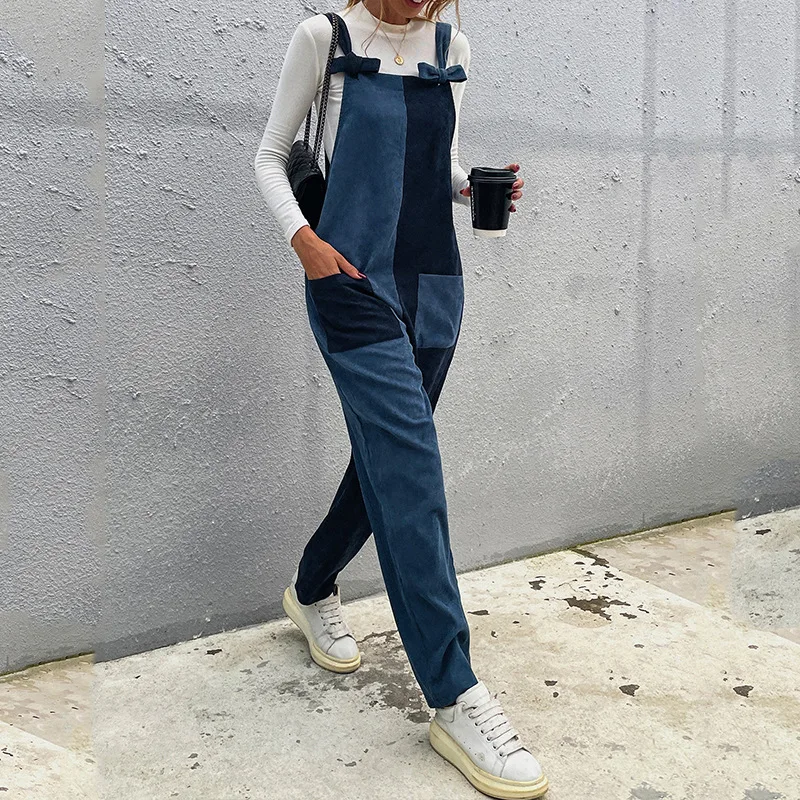 

Jumpsuit Women Autumn Sexy Sleeveless Overalls Fashion Patchwork Bodysuit Elegant Office Casual Pants Playsuits Female Rompers