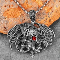 demon dragon skull red eye stainless steel men necklaces pendant chain punk for boyfriend male jewelry creativity gift wholesale