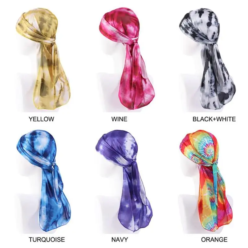

Ladies Thick Tie-dye Long Tail Pirate Hat Bandage Bag Long Tail Cloak Hat Turban F3O2