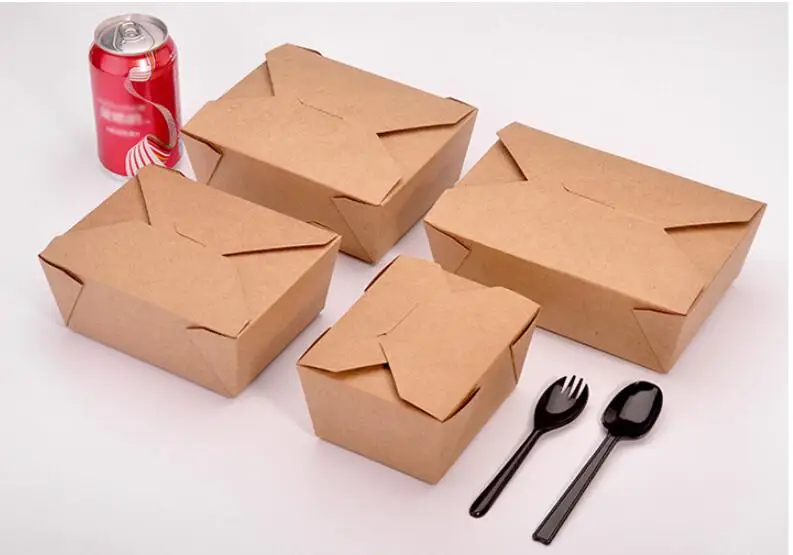 100 шт. одноразовая коробка для еды на вынос из крафт бумаги утолщенная bento